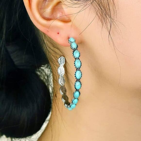 Boho Style Turquoise Resin Hoop Earrings for Women - Picture 3 of 6